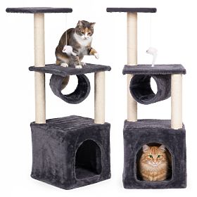 Arbre à chat, lit, poteau, tour à gratter, maisonnette 94 cm gris Petsi