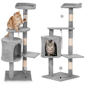 Arbre à chat, lit, poteau, tour à griffer, maisonnette 110 cm gris Petsi