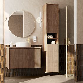 Armoire de salle de bain, colonne haute Pezzo noyer, rainurée