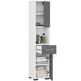 ARMOIRE DE SALLE DE BAIN FIN COLONNE 30 2D 1SZ 1W 140cm PK BLANC / GRIS