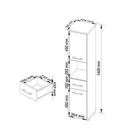 ARMOIRE DE SALLE DE BAIN FIN COLONNE 30 2D 1SZ 1W 140cm PK CAPPUCCINO BRILLANT