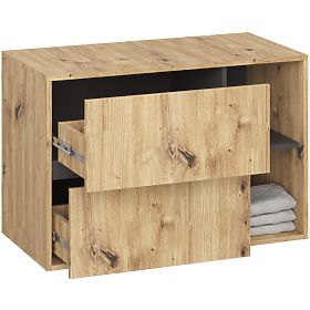 ARMOIRE DE SALLE DE BAIN SOUS LAVABO AVEC TROUS VAMI W90 UM 2SZ 2P CHÊNE ARTISAN / GRIS GRAPHITE