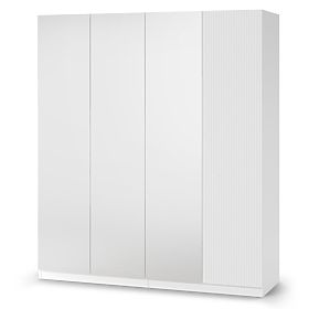 Armoire à quatre portes Neroli, miroir/rainures simples, blanc, lectus
