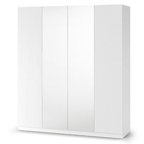 Armoire à quatre portes Neroli, rainures simples/miroir, blanche, lectus