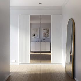 Armoire à quatre portes Neroli, rainures simples/miroir, blanche, lectus