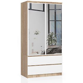 ARMOIRE S90 2D 2SZ 2 MIROIRS CLP PK SONOMA / BLANC