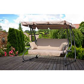 Balancelle de jardin convertible 2 en 1 avec coussins beige