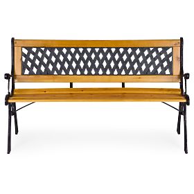 Banc de jardin en bois 126x51 cm avec dossier à treillis et pieds en fonte parc MultiGarden