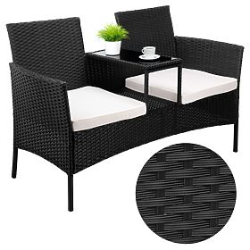 Banc de jardin en résine tressée canapé CORDOBA noir avec coussins beiges