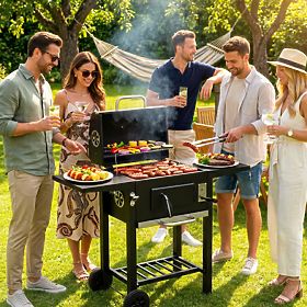 Barbecue au charbon de jardin avec couvercle, grille réglable, thermomètre et cendrier MultiGarden, MultiGarden