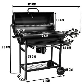 Barbecue à charbon de jardin en tonneau avec 2 grilles et tiroir à cendres