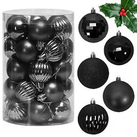 BOULES DE NOËL NOIRES 34 PCS SYSD1688-033, Tutumi