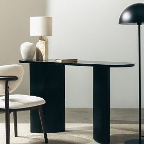 Bureau/console Pauline 140 cm, noir, lamelles, lectus