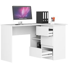 BUREAU D'ANGLE B16 124 cm DROIT 3 TIROIRS PK BLANC
