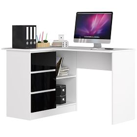 BUREAU D'ANGLE B16 124 cm GAUCHE 3 TIROIRS PK BLANC / NOIR BRILLANT