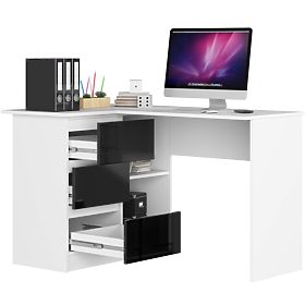 BUREAU D'ANGLE B16 124 cm GAUCHE 3 TIROIRS PK BLANC / NOIR BRILLANT
