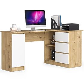 Bureau d'angle B20 155 cm droit - PK chêne artisan-blanc - 3 tiroirs