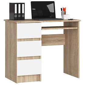 BUREAU D'ORDINATEUR A-6 90 cm GAUCHE CHÊNE SONOMA / BLANC