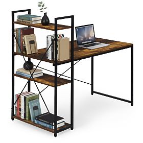 Bureau d'ordinateur scolaire 120x60 cm avec étagère à 3 niveaux, noyer antique, loft ModernHome, MODERNHOME