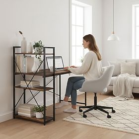 Bureau d'ordinateur scolaire 120x60 cm avec étagère à 3 niveaux, noyer antique, loft ModernHome, MODERNHOME