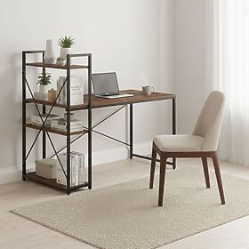 Bureau d'ordinateur scolaire 120x60 cm avec étagère et 3 étagères noyer foncé loft ModernHome, MODERNHOME