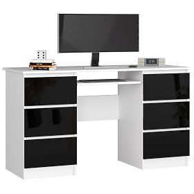 BUREAU INFORMATIQUE A-11 135 cm 6 TIROIRS PK BLANC / NOIR BRILLANT