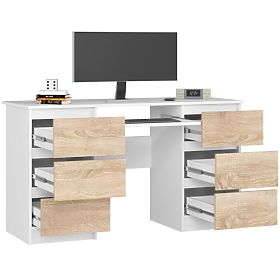 BUREAU INFORMATIQUE A-11 135 cm 6 TIROIRS PK BLANC / SONOMA