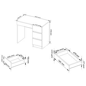 BUREAU INFORMATIQUE A-7 90 cm DROIT PK BLANC / BLANC BRILLANT