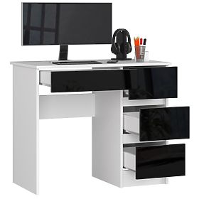 BUREAU INFORMATIQUE A-7 90 cm DROIT PK BLANC / NOIR BRILLANT