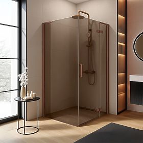 Cabine de douche d'angle REA Hugo 90x80 Cuivre brossé, Rea