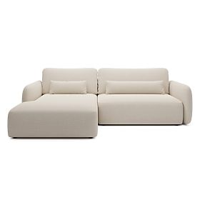 Canapé d'angle convertible Mossa avec espace de rangement, côté gauche, beige clair, formes arrondie