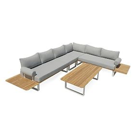 Canapé d'angle de jardin avec table San Piero 2, bois de teck FSC, gris/naturel