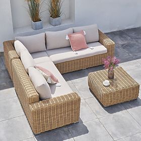 Canapé d'angle de jardin avec table Sandy, résine tressée, beige