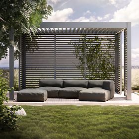 Canapé d'angle de jardin modulaire Vacuum III avec housse, gris