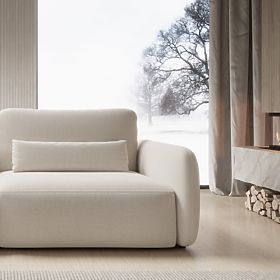 Canapé-lit Mossa avec espace de rangement, formes arrondies, beige clair