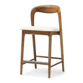 Chaise de bar en bois Harper, arrondie, naturel/beige clair