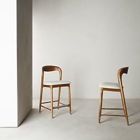 Chaise de bar en bois Harper, arrondie, naturel/beige clair