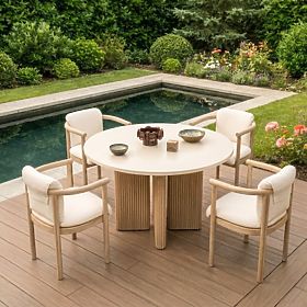 Chaise de jardin Komorebi en bois d'acacia clair/beige clair, arrondie