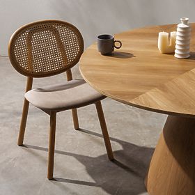 Chaise en bois Monet avec cannage viennois, rotin, velours, naturel/marron clair