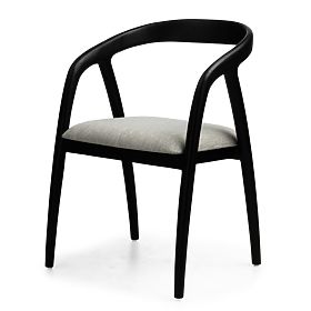 Chaise en bois Sande arrondie, noir/beige clair, bois de teck, lectus