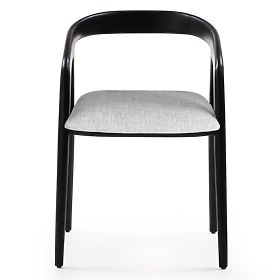 Chaise en bois Sande arrondie, noir/beige clair, bois de teck, lectus