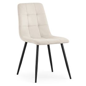 Chaise en velours capitonnée Beige NERO Pieds noirs