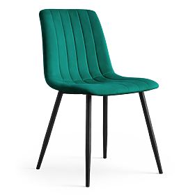 Chaise en velours capitonnée vert bouteille LIVO pieds noirs