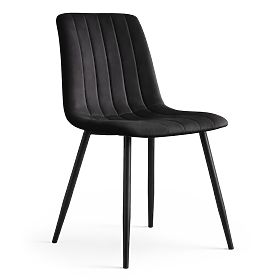Chaise en velours rembourrée avec surpiqûres Noire LIVO Pieds noirs