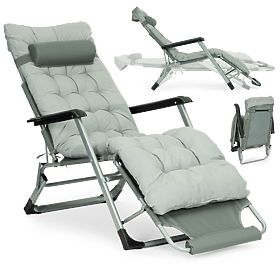 Chaise longue de jardin 2 en 1 avec coussin et repose-pieds réglable gris MultiGarden, MultiGarden