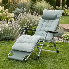 Chaise longue de jardin 2 en 1 avec coussin et repose-pieds réglable gris MultiGarden, MultiGarden