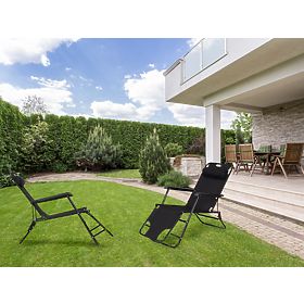 Chaise longue de jardin avec appui-tête structure pliable noire