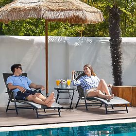 Chaise longue de jardin pliante avec dossier réglable, structure en acier, gris MultiGarden, MultiGarden