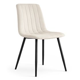 Chaise rembourrée en velours avec coutures Beige LIVO Pieds noirs