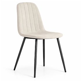 Chaise rembourrée en velours matelassé Beige LUMO Pieds noirs